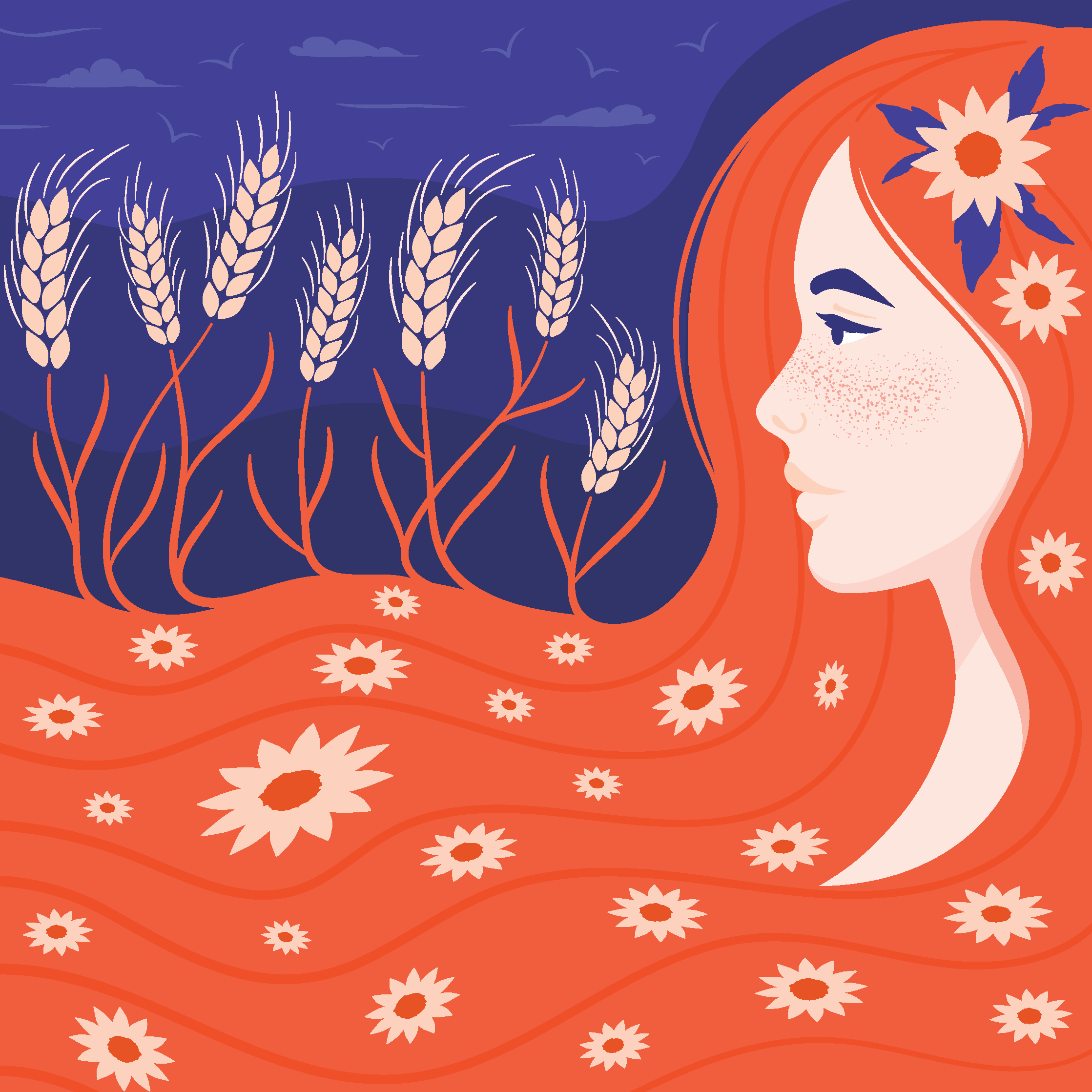 Demeter Greek Goddess Redheaded Illustration by Elivera Designs 