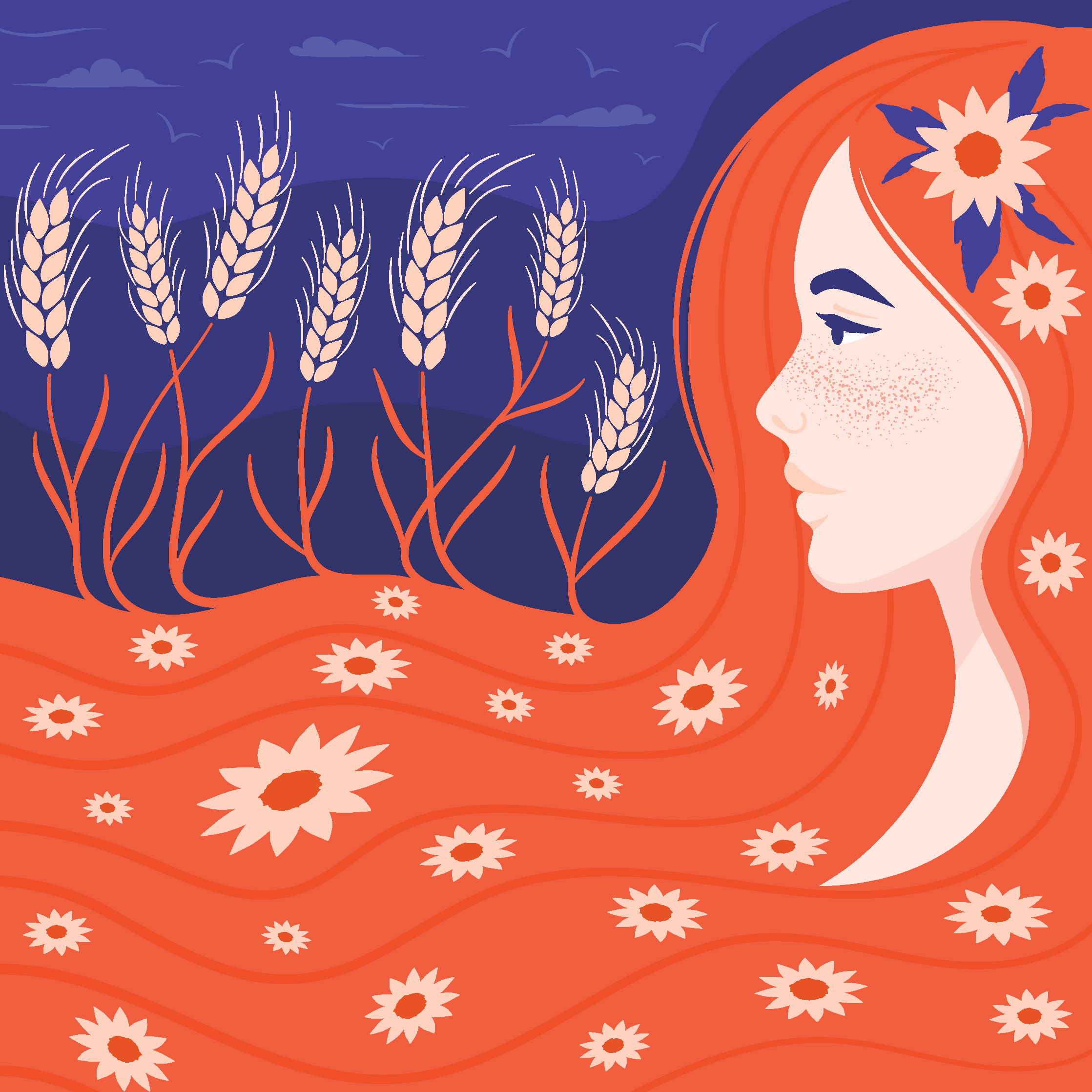 Demeter Greek Goddess Redheaded Illustration by Elivera Designs