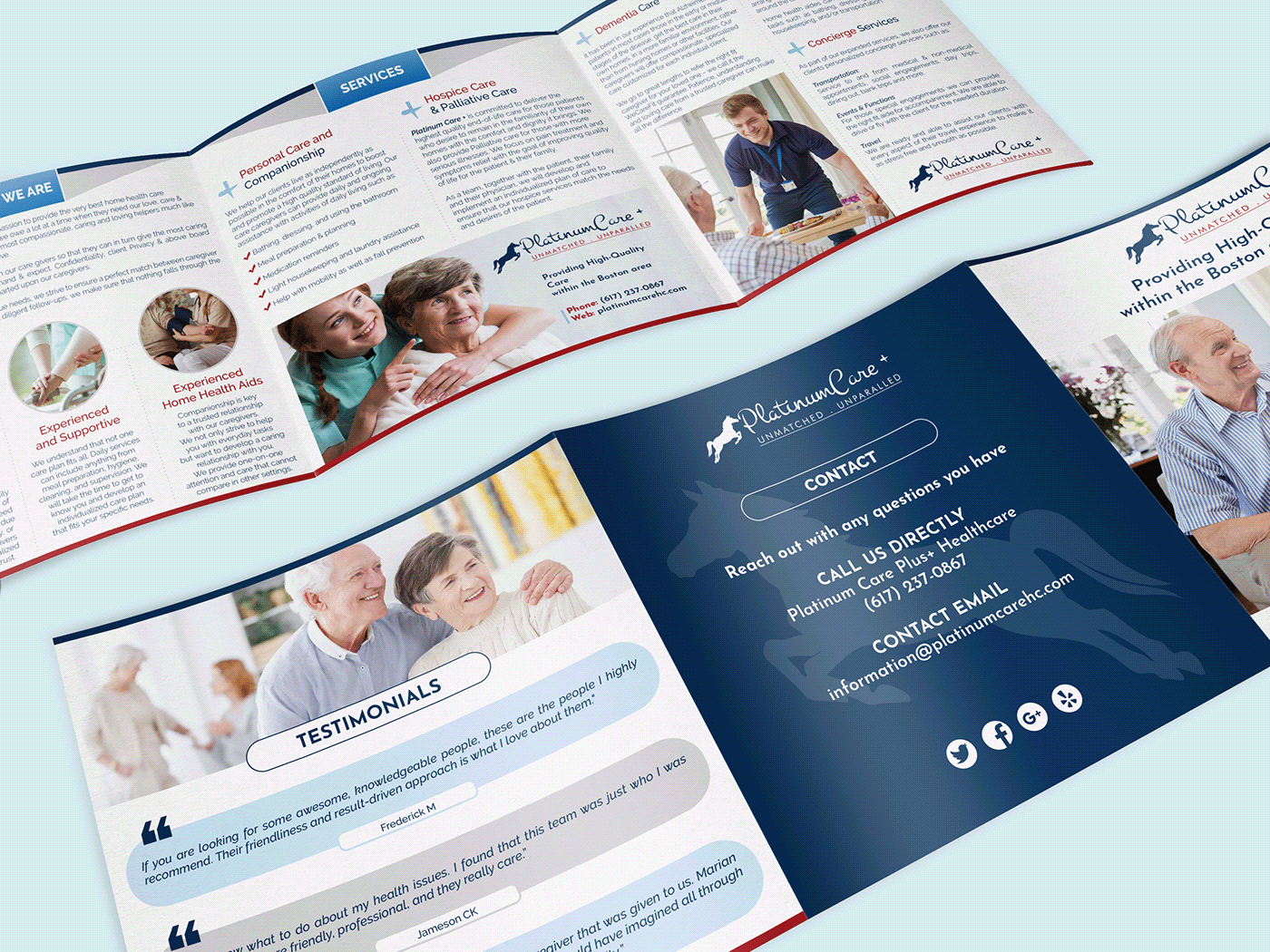 Square Trifold Brochure about Home Health Care Services for Elderly by Elivera Designs