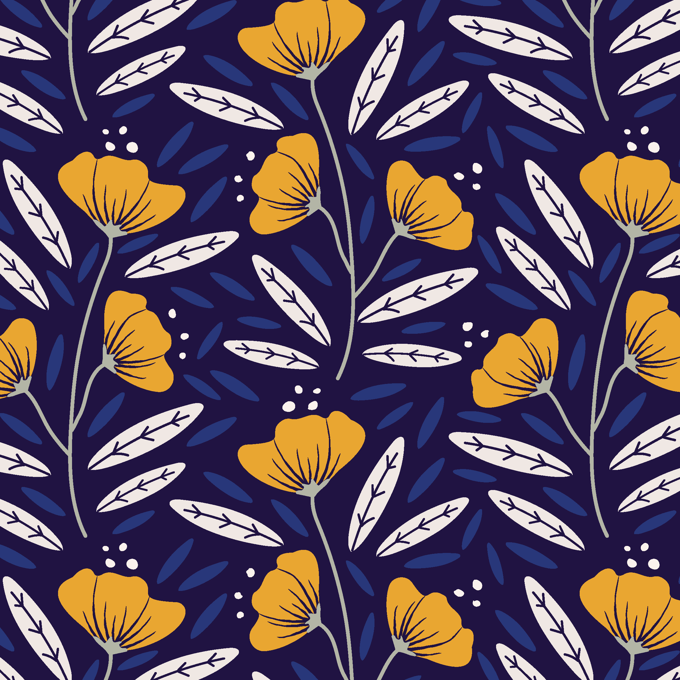 Golden Flowers Pattern Design by Elivera Designs
