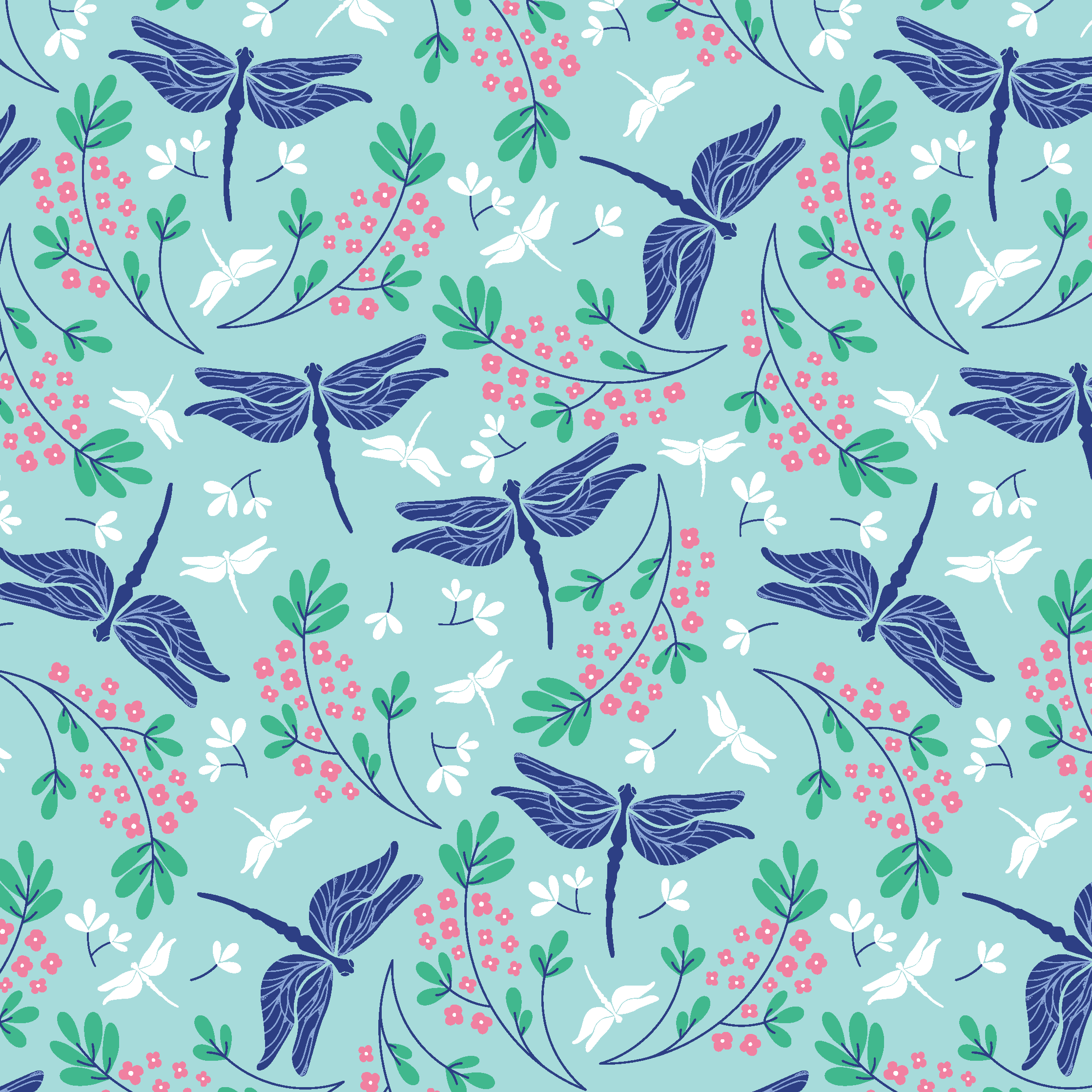 Green and Blue Dragonflies Pattern by Elivera Designs