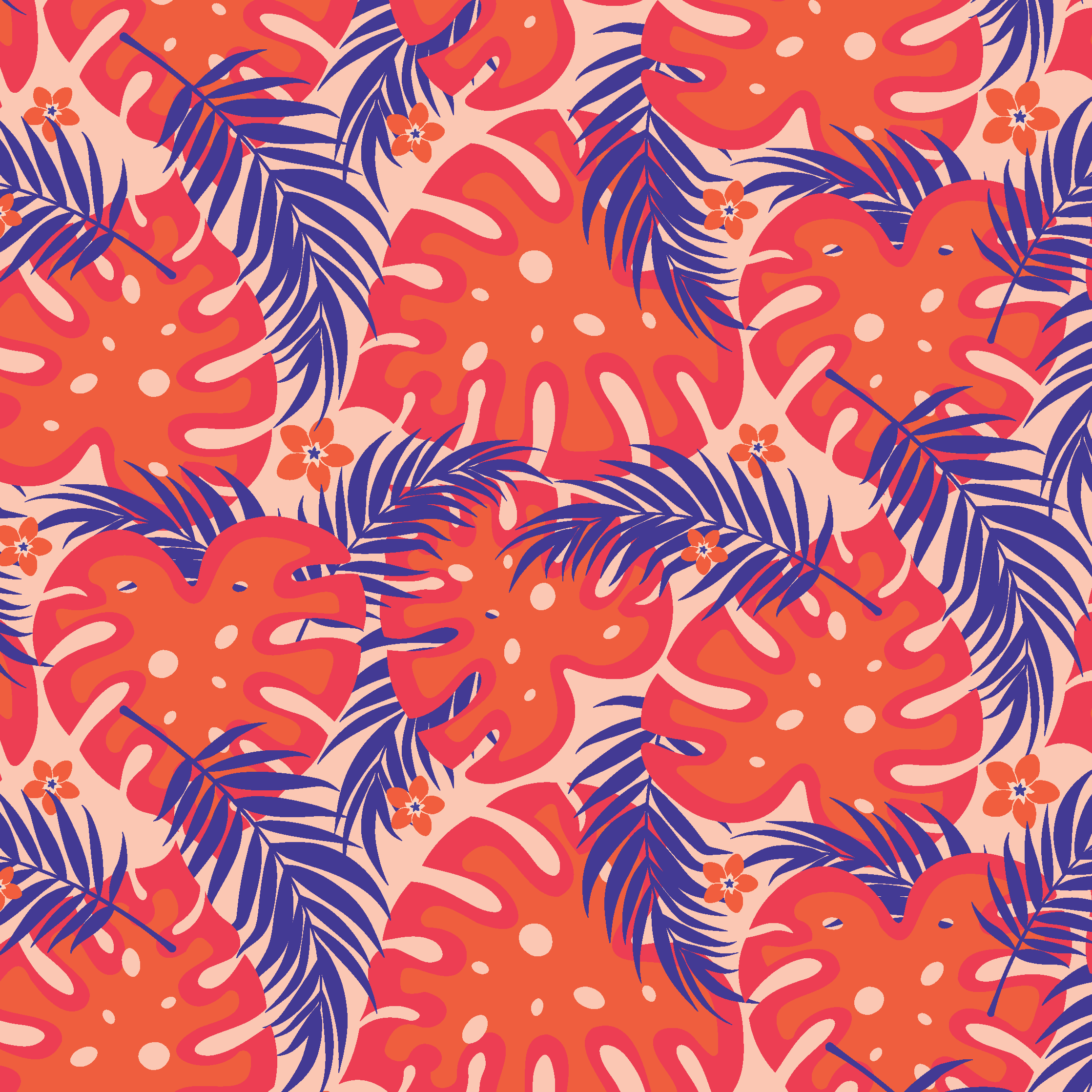 Orange Blue Tropical Leaves Pattern by Elivera Designs