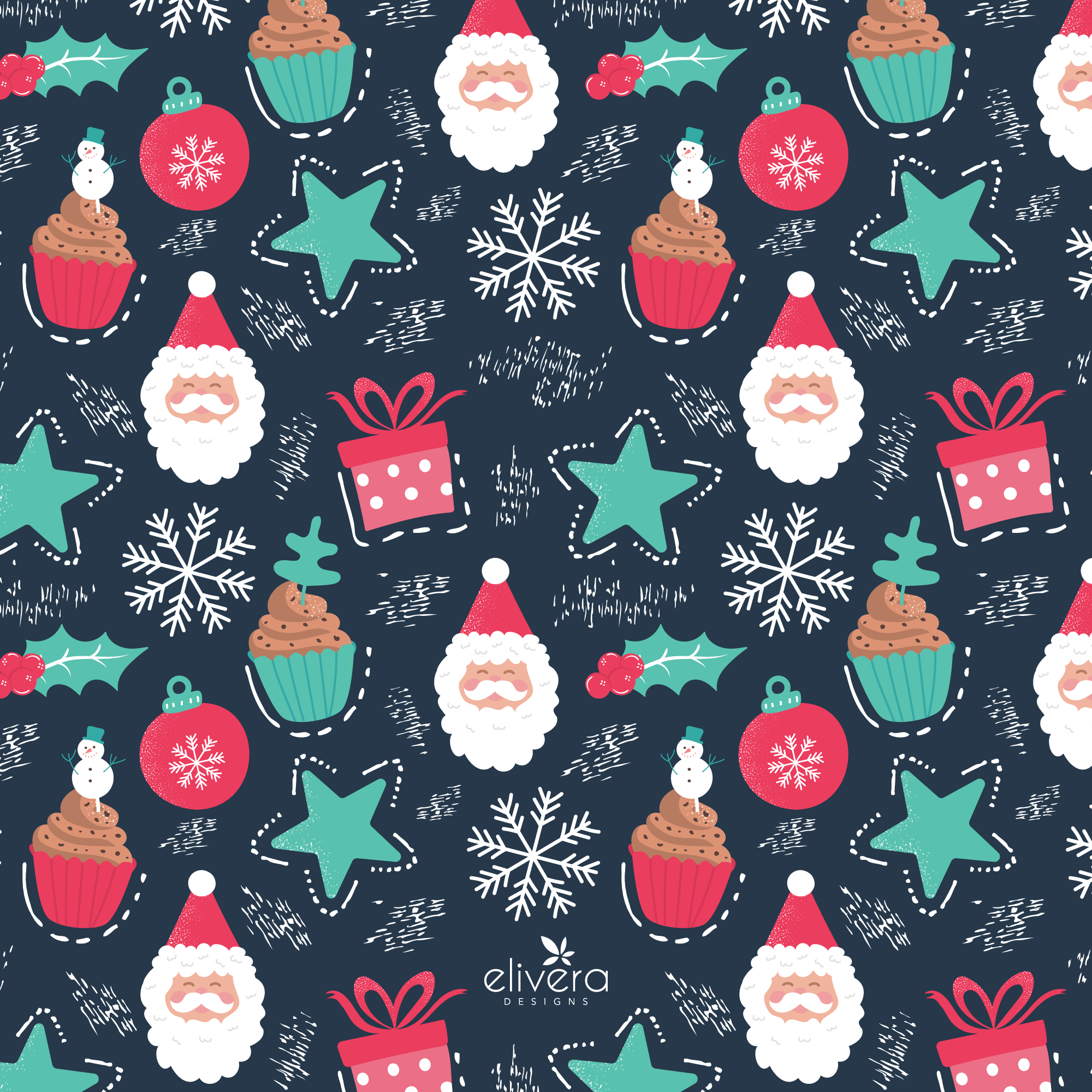 Christmas Santa Claus Gifts and Xmas Tree Decorations Pattern by Elivera Designs