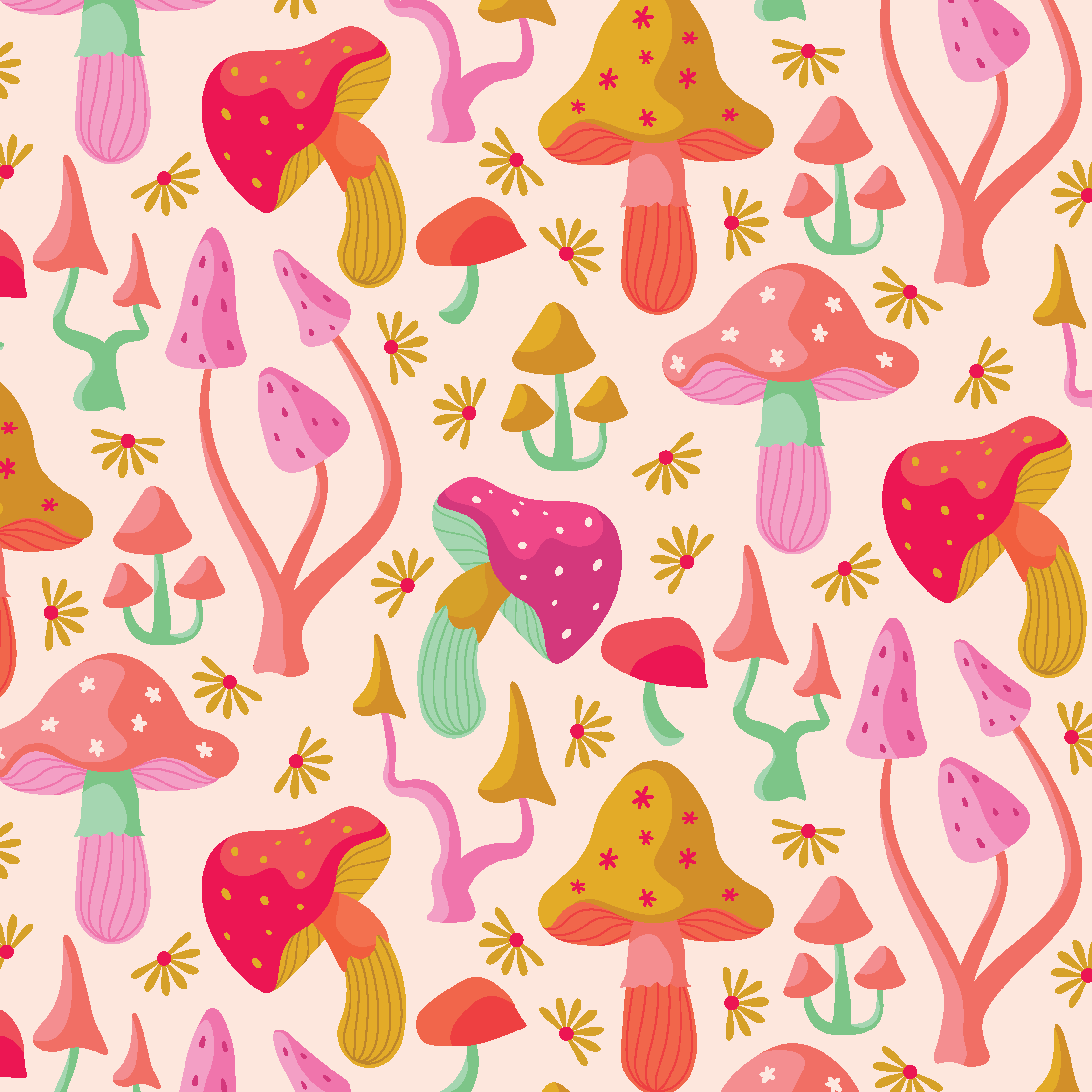 Colorful Dancing Mushrooms Pattern by Elivera Designs