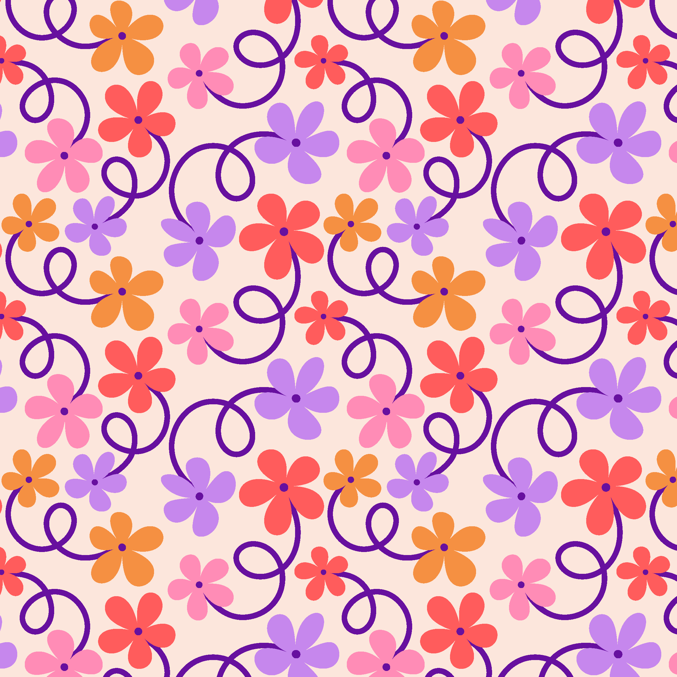 Loopy, Swirly, Playful and Colorful Floral Pattern by Elivera Designs 