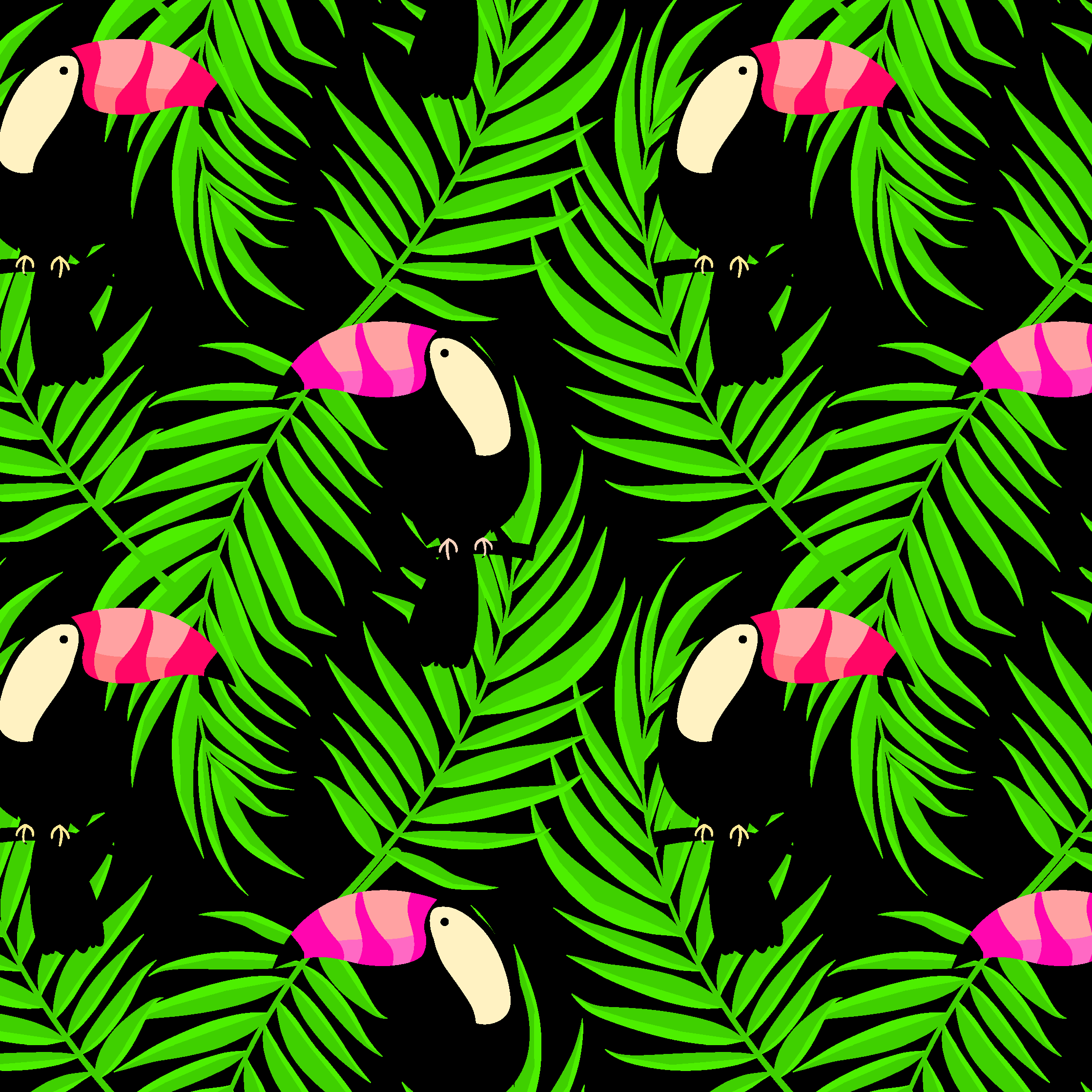 Green Black Tropical Toucan Pattern by Elivera Designs