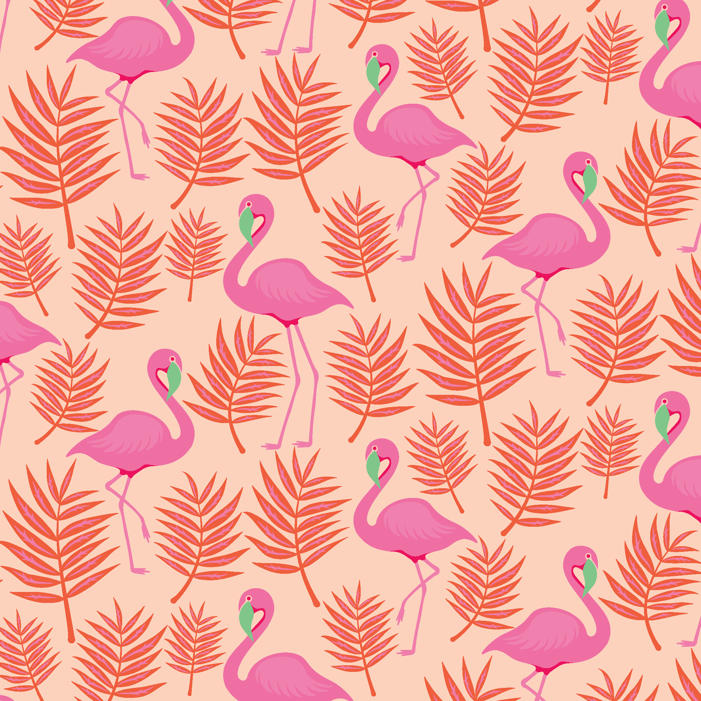 Orange Pink Flamingos Tropical Pattern by Elivera Designs