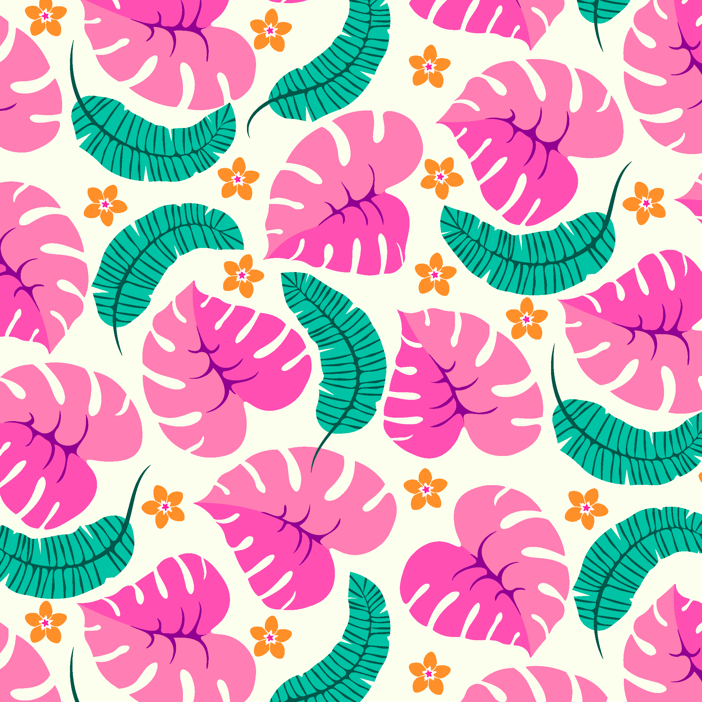 Pink and Green Tropical Leaves Pattern by Elivera Designs